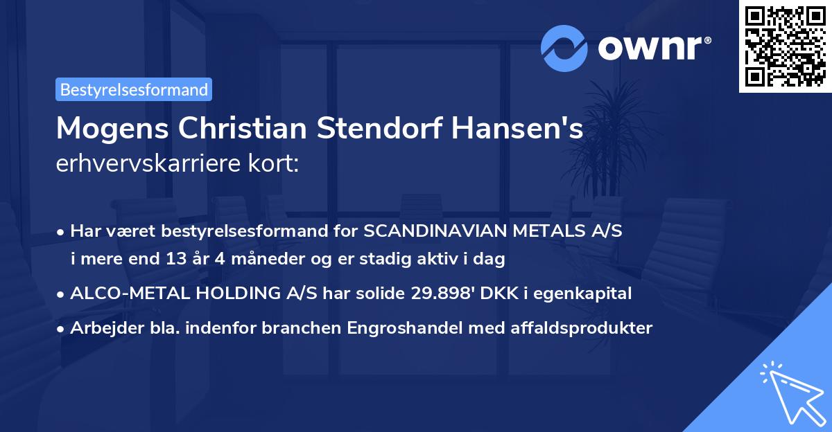 Mogens Christian Stendorf Hansen's erhvervskarriere kort