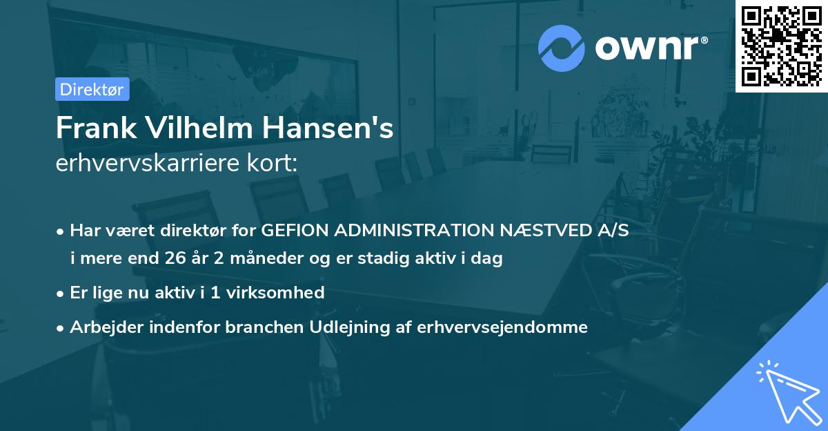 Frank Vilhelm Hansen's erhvervskarriere kort