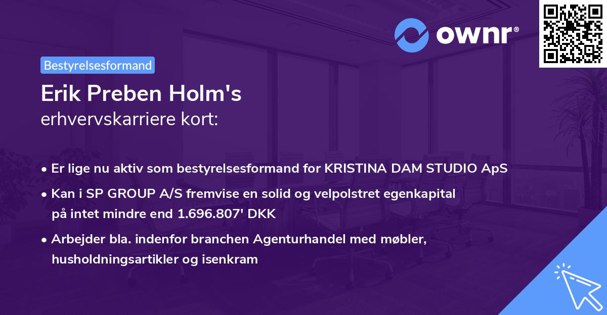 Erik Preben Holm's erhvervskarriere kort