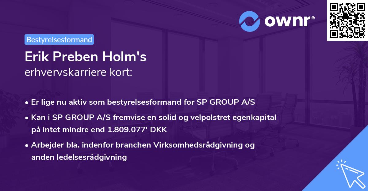 Erik Preben Holm's erhvervskarriere kort