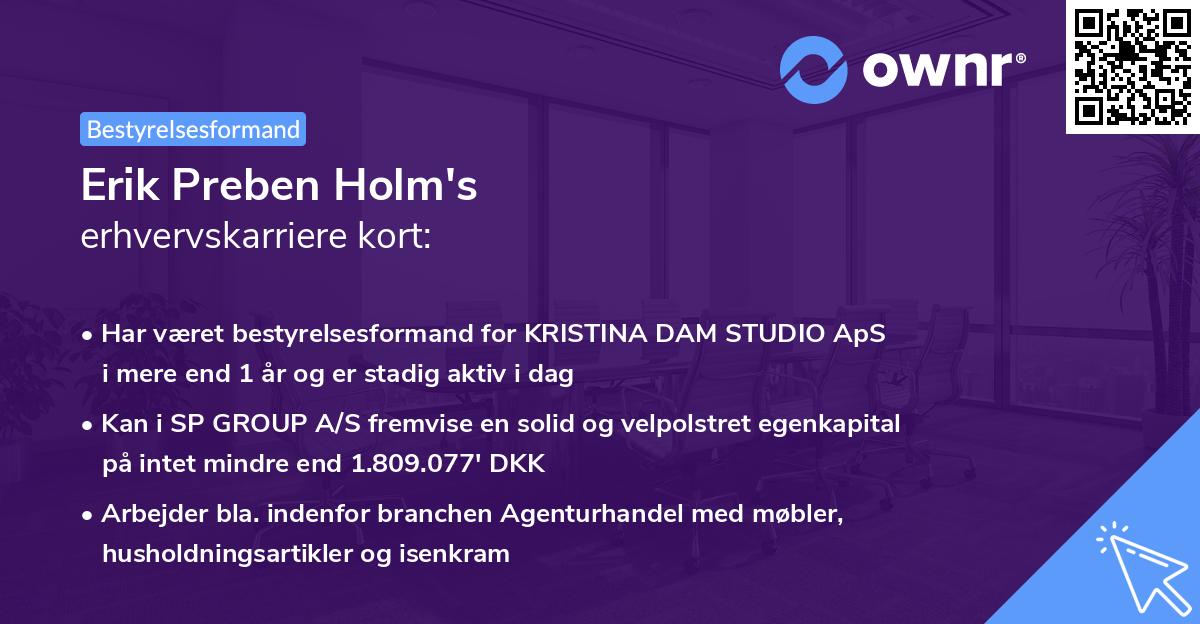 Erik Preben Holm's erhvervskarriere kort