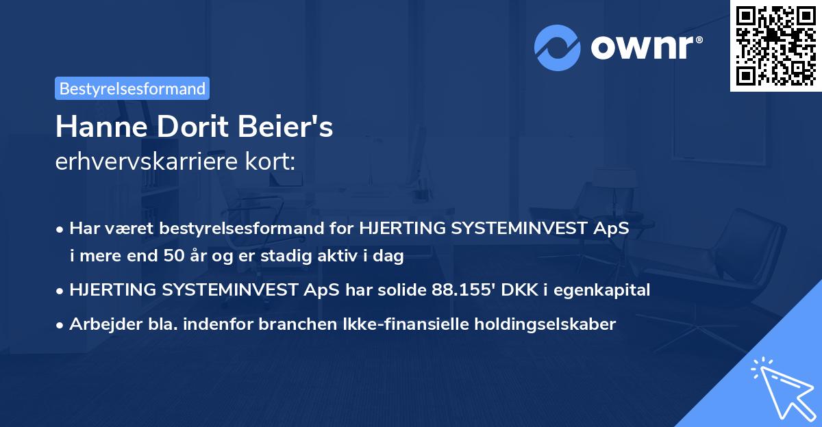 Hanne Dorit Beier's erhvervskarriere kort