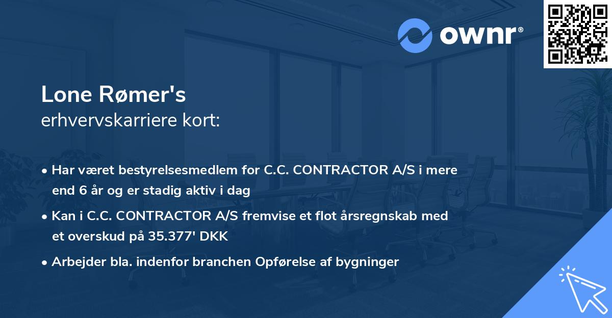 Lone Rømer's erhvervskarriere kort