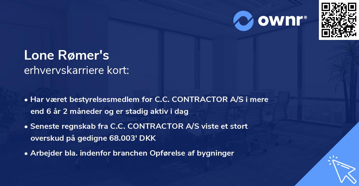 Lone Rømer's erhvervskarriere kort