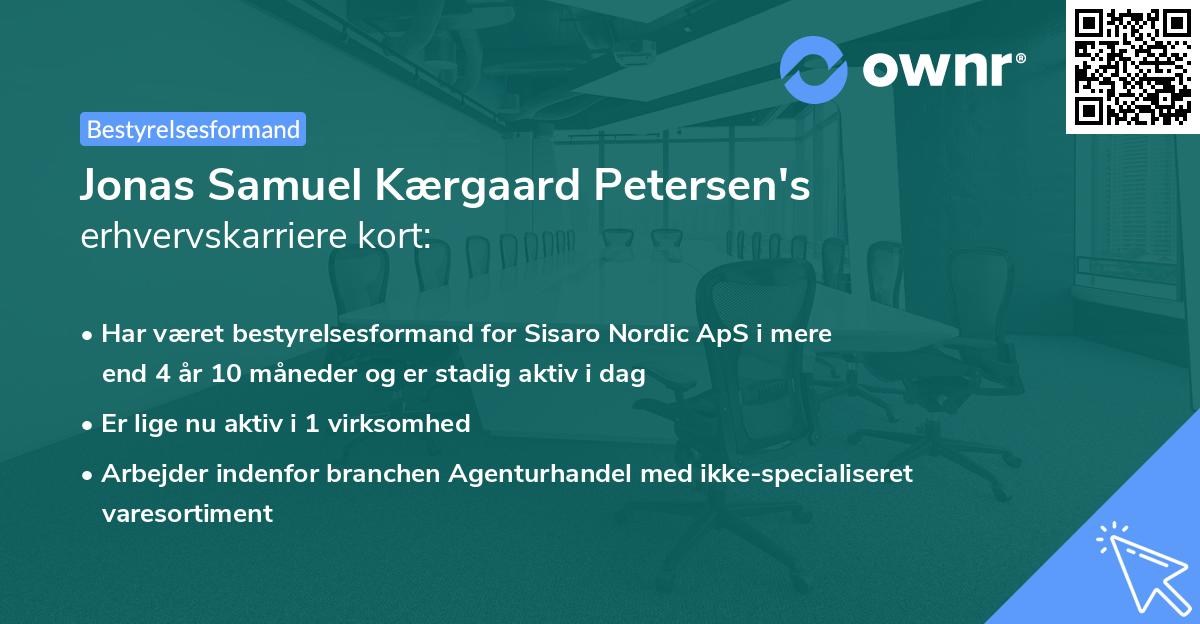 Jonas Samuel Kærgaard Petersen's erhvervskarriere kort