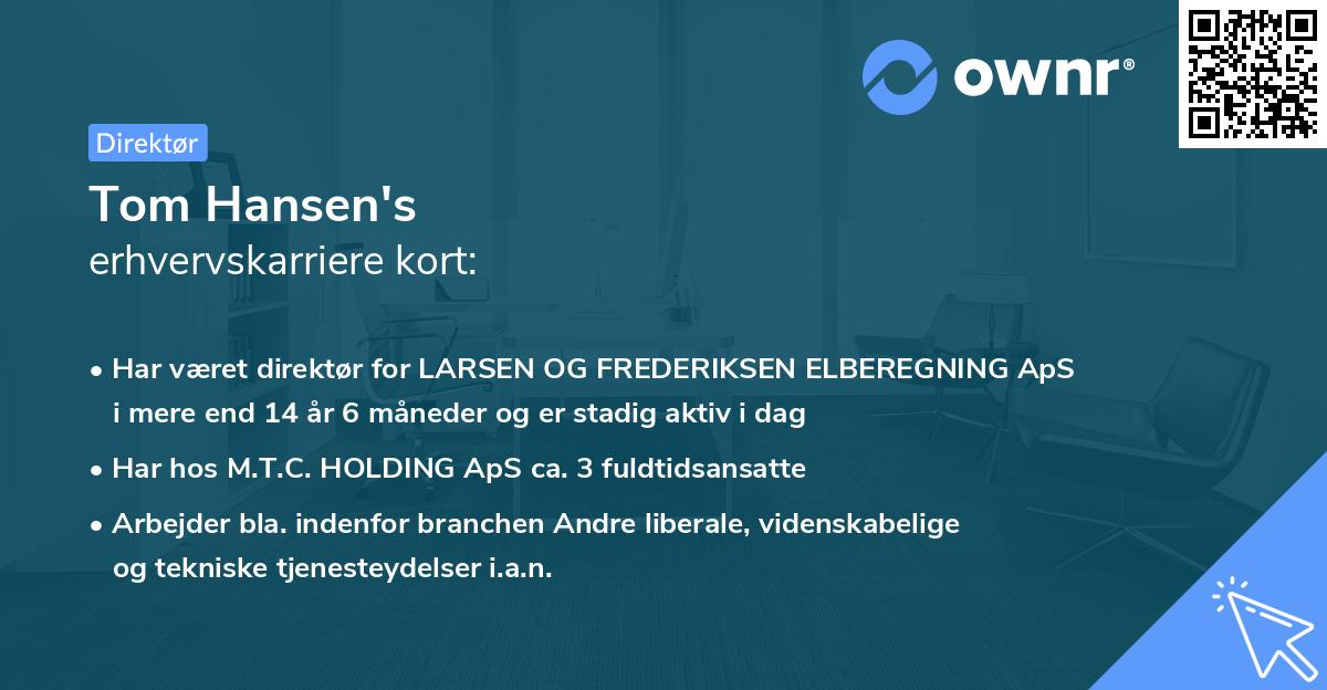 Tom Hansen's erhvervskarriere kort