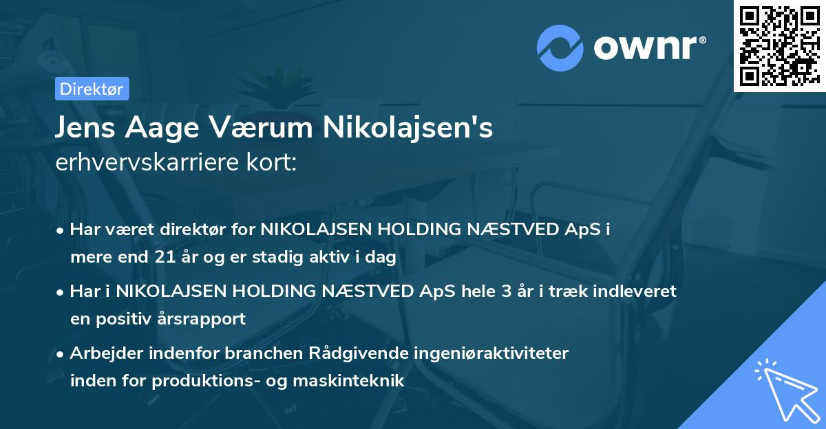 Jens Aage Værum Nikolajsen's erhvervskarriere kort