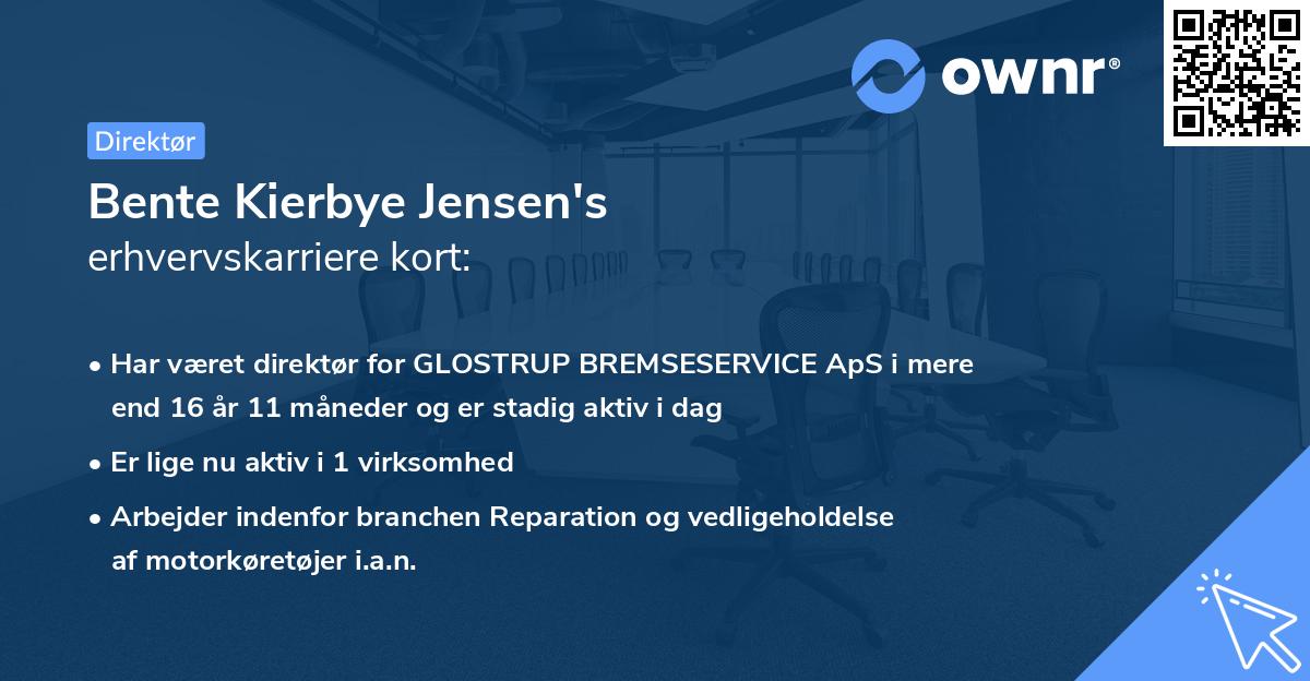 Bente Kierbye Jensen's erhvervskarriere kort