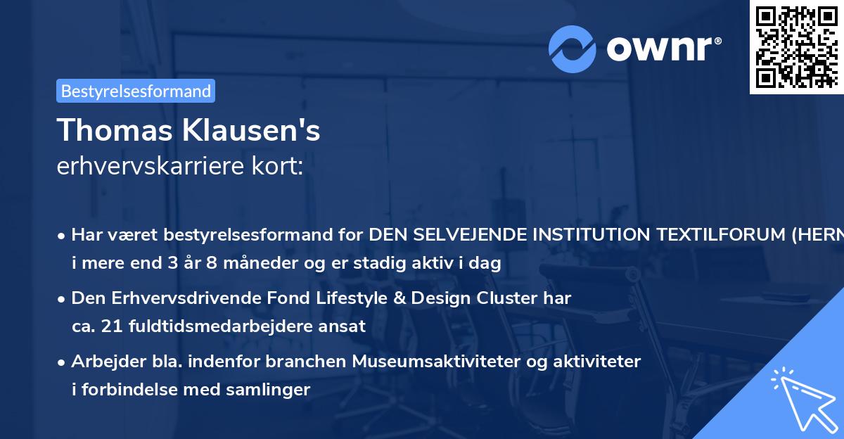Thomas Klausen's erhvervskarriere kort