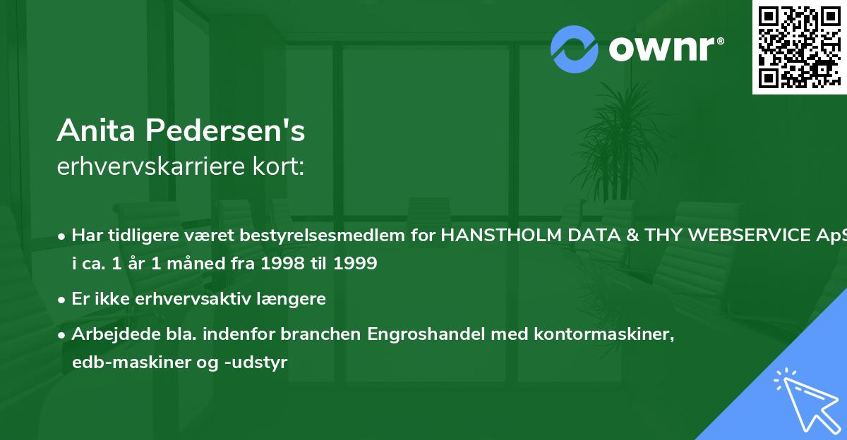 Anita Pedersen's erhvervskarriere kort