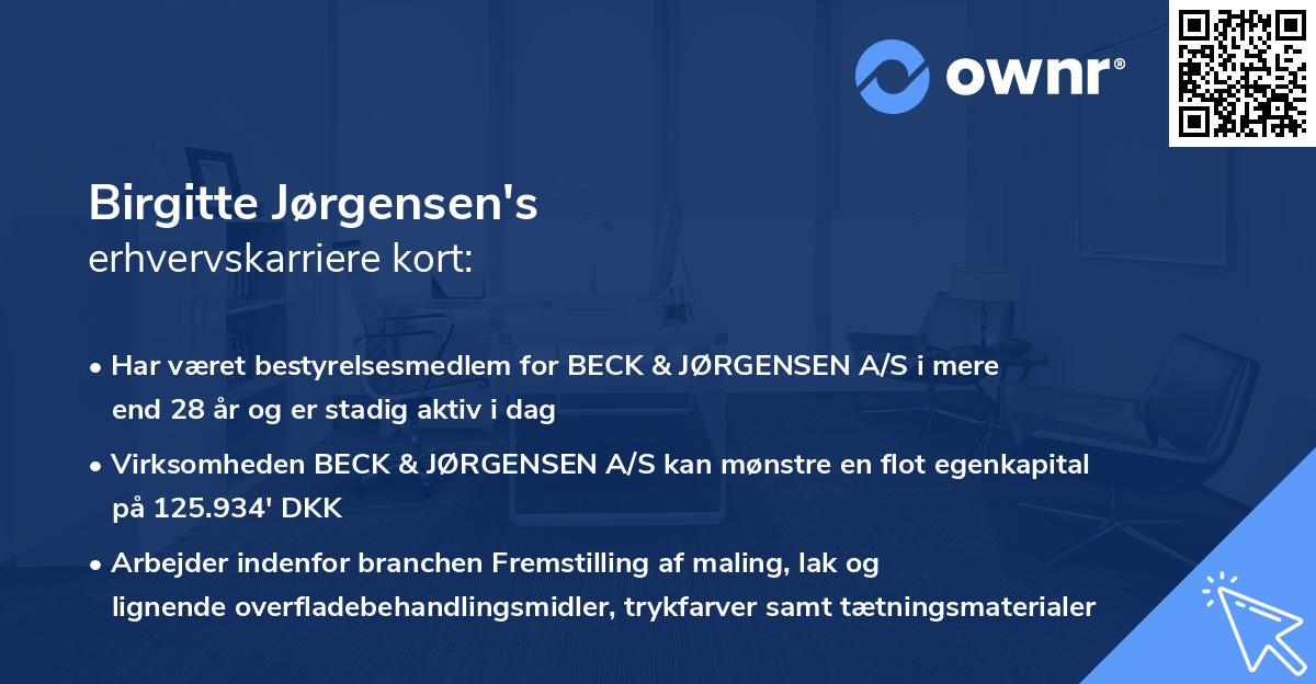 Birgitte Jørgensen's erhvervskarriere kort