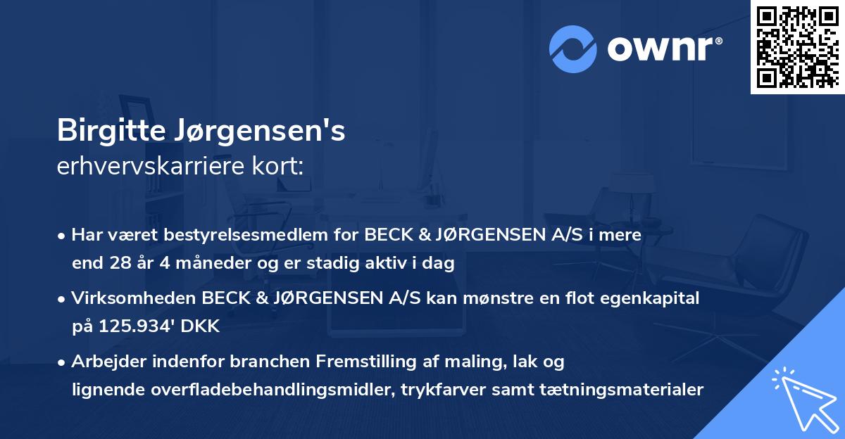 Birgitte Jørgensen's erhvervskarriere kort