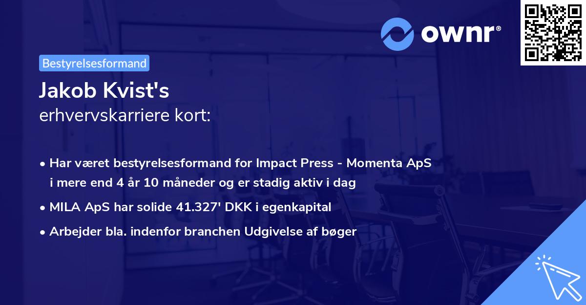 Jakob Kvist's erhvervskarriere kort