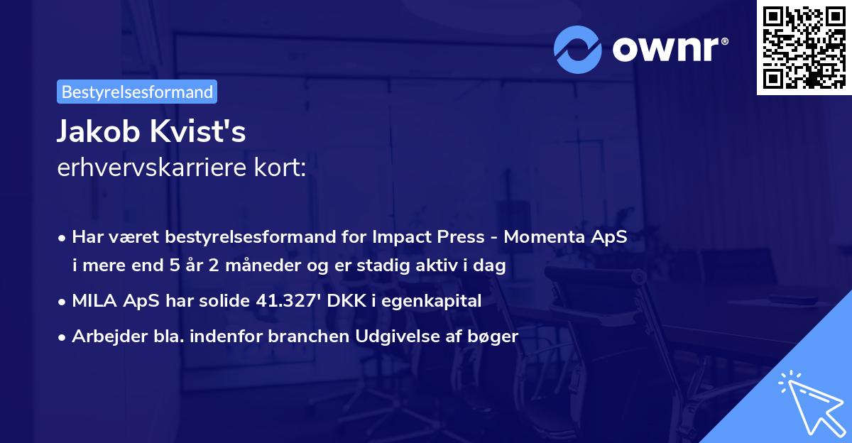 Jakob Kvist's erhvervskarriere kort