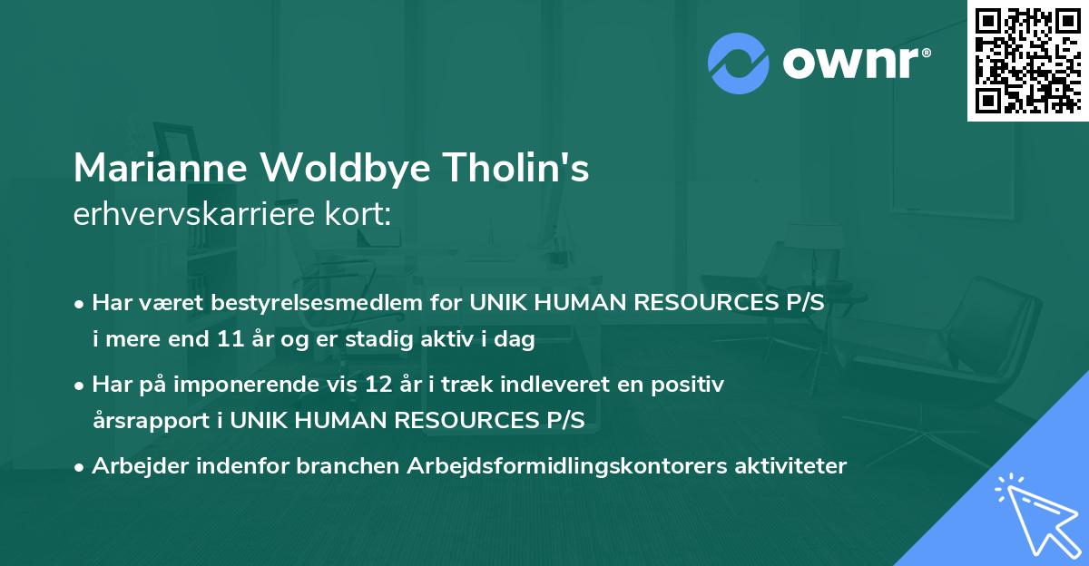 Marianne Woldbye Tholin's erhvervskarriere kort