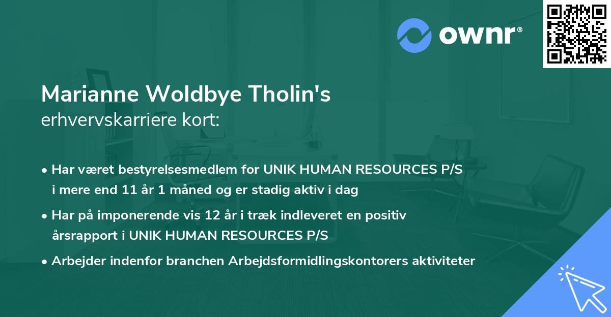 Marianne Woldbye Tholin's erhvervskarriere kort