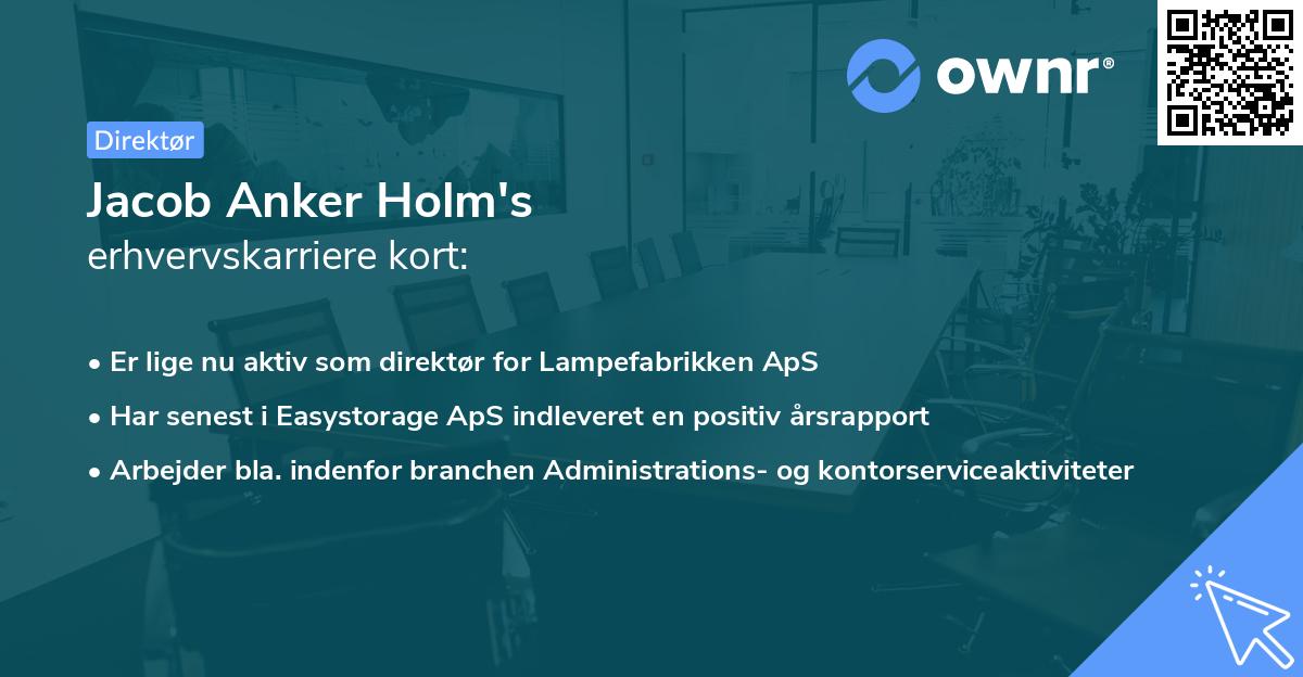 Jacob Anker Holm's erhvervskarriere kort