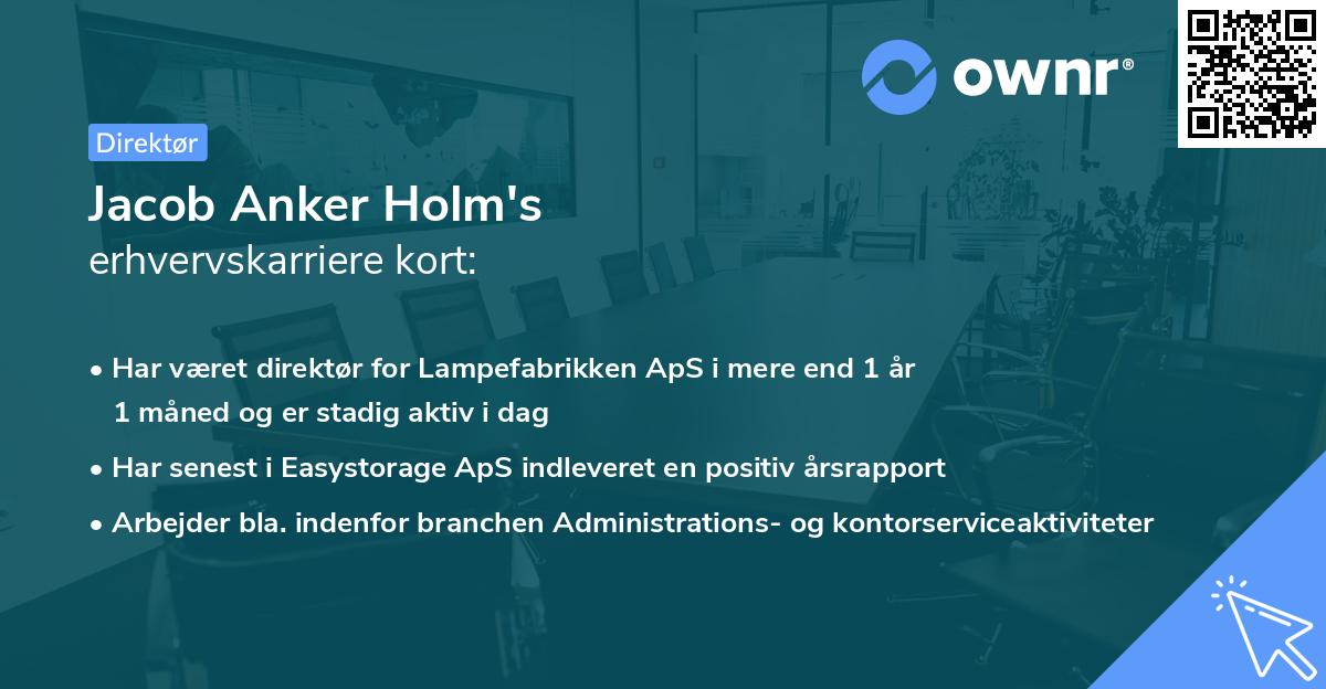 Jacob Anker Holm's erhvervskarriere kort