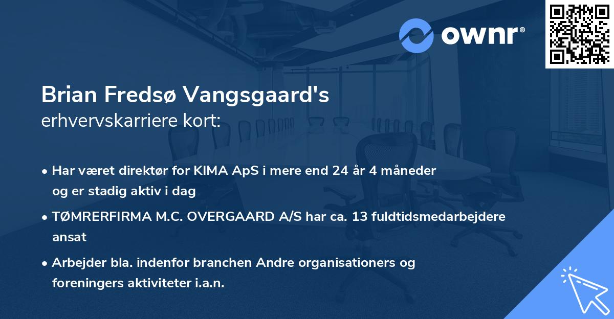 Brian Fredsø Vangsgaard's erhvervskarriere kort