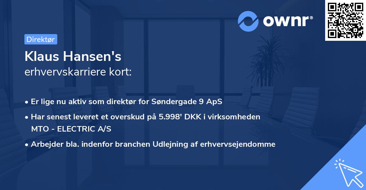 Klaus Hansen's erhvervskarriere kort