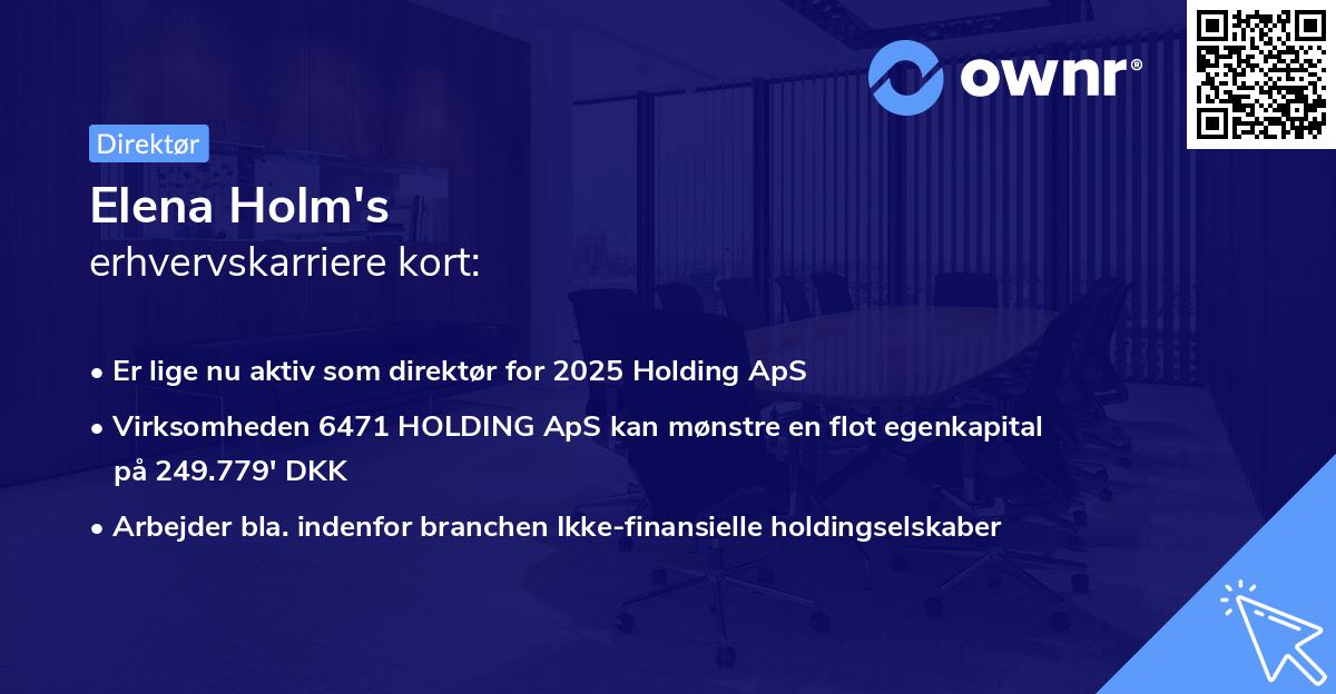 Elena Holm's erhvervskarriere kort