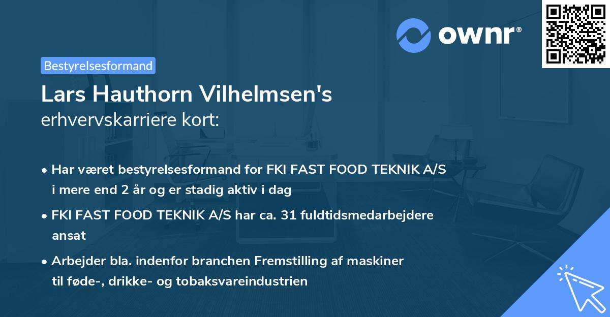 Lars Hauthorn Vilhelmsen's erhvervskarriere kort