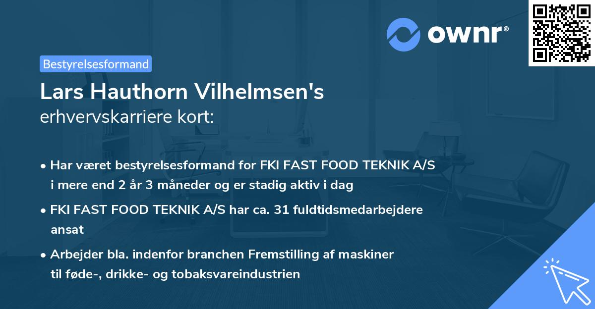 Lars Hauthorn Vilhelmsen's erhvervskarriere kort