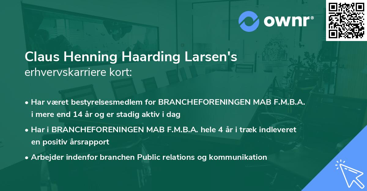 Claus Henning Haarding Larsen's erhvervskarriere kort