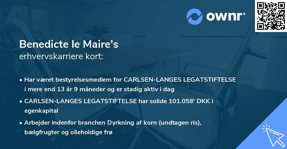 Benedicte le Maire's erhvervskarriere kort