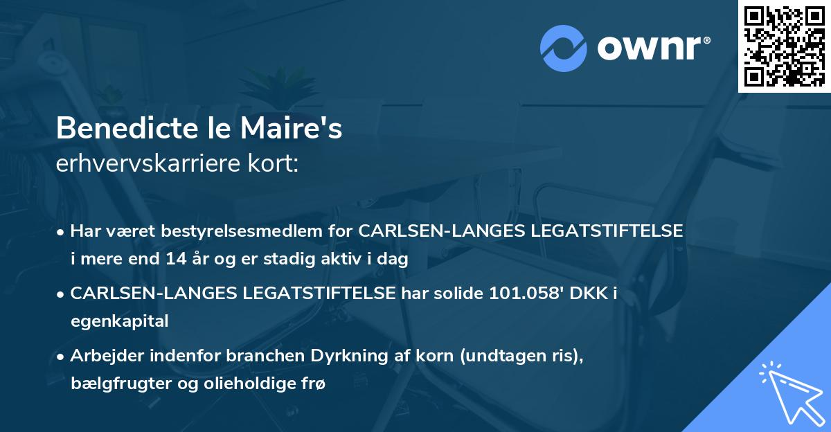 Benedicte le Maire's erhvervskarriere kort