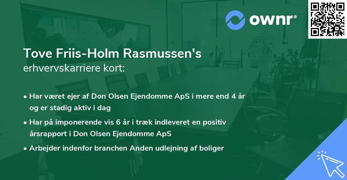 Tove Friis-Holm Rasmussen's erhvervskarriere kort