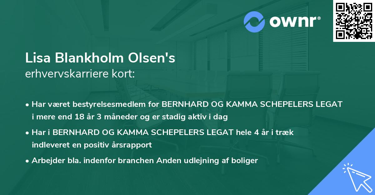 Lisa Blankholm Olsen's erhvervskarriere kort