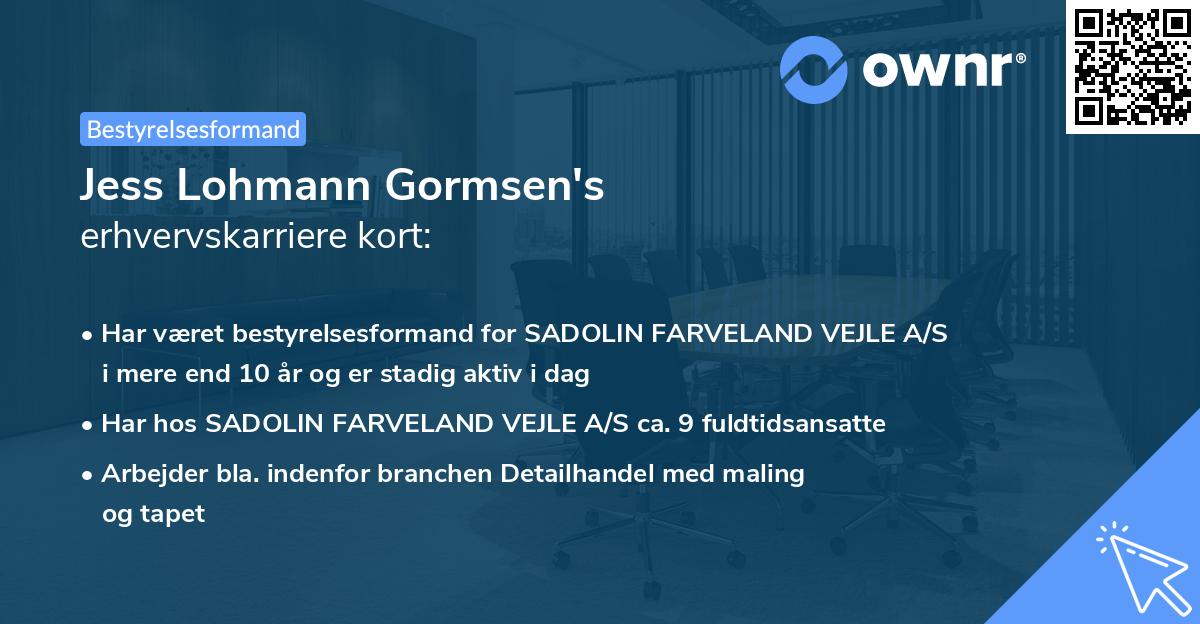 Jess Lohmann Gormsen's erhvervskarriere kort