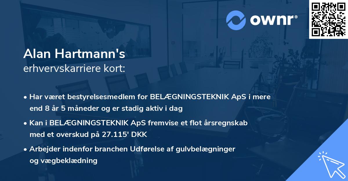 Alan Hartmann's erhvervskarriere kort