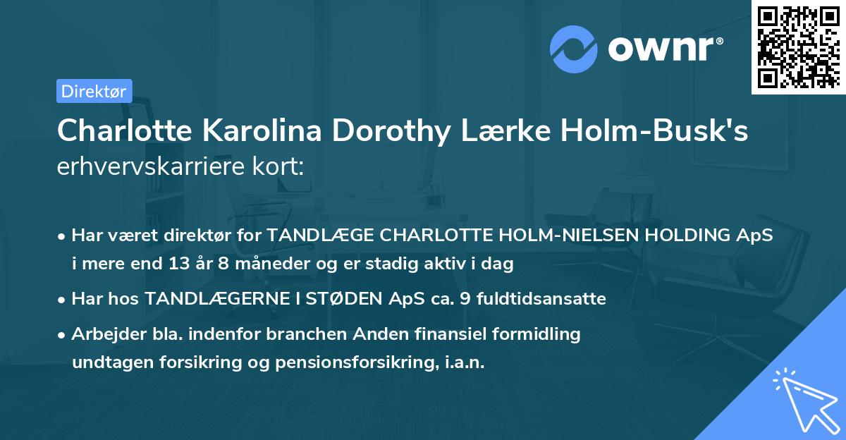 Charlotte Karolina Dorothy Lærke Holm-Busk's erhvervskarriere kort