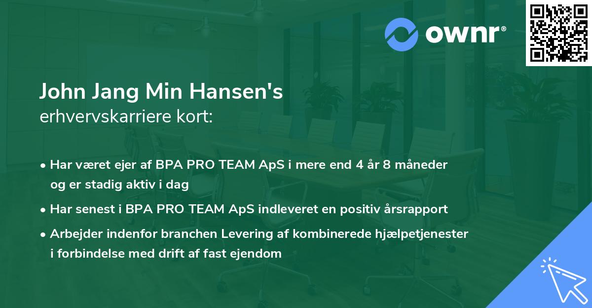John Jang Min Hansen's erhvervskarriere kort
