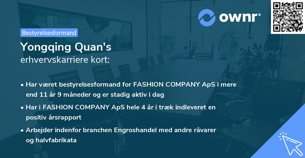 Yongqing Quan's erhvervskarriere kort