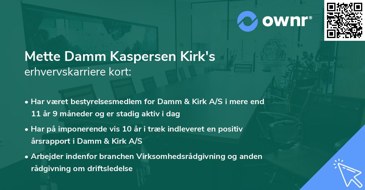 Mette Damm Kaspersen Kirk's erhvervskarriere kort