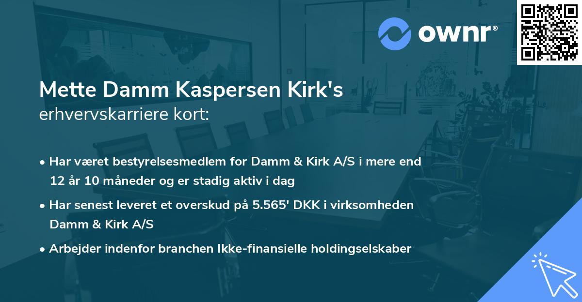 Mette Damm Kaspersen Kirk's erhvervskarriere kort