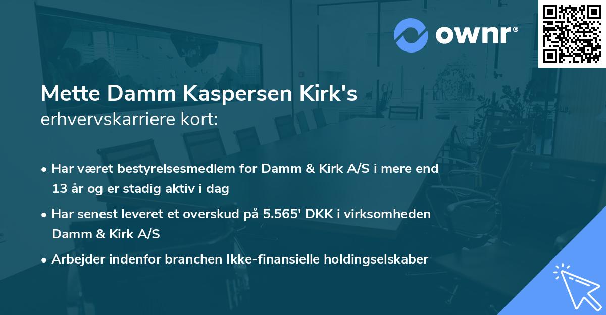 Mette Damm Kaspersen Kirk's erhvervskarriere kort