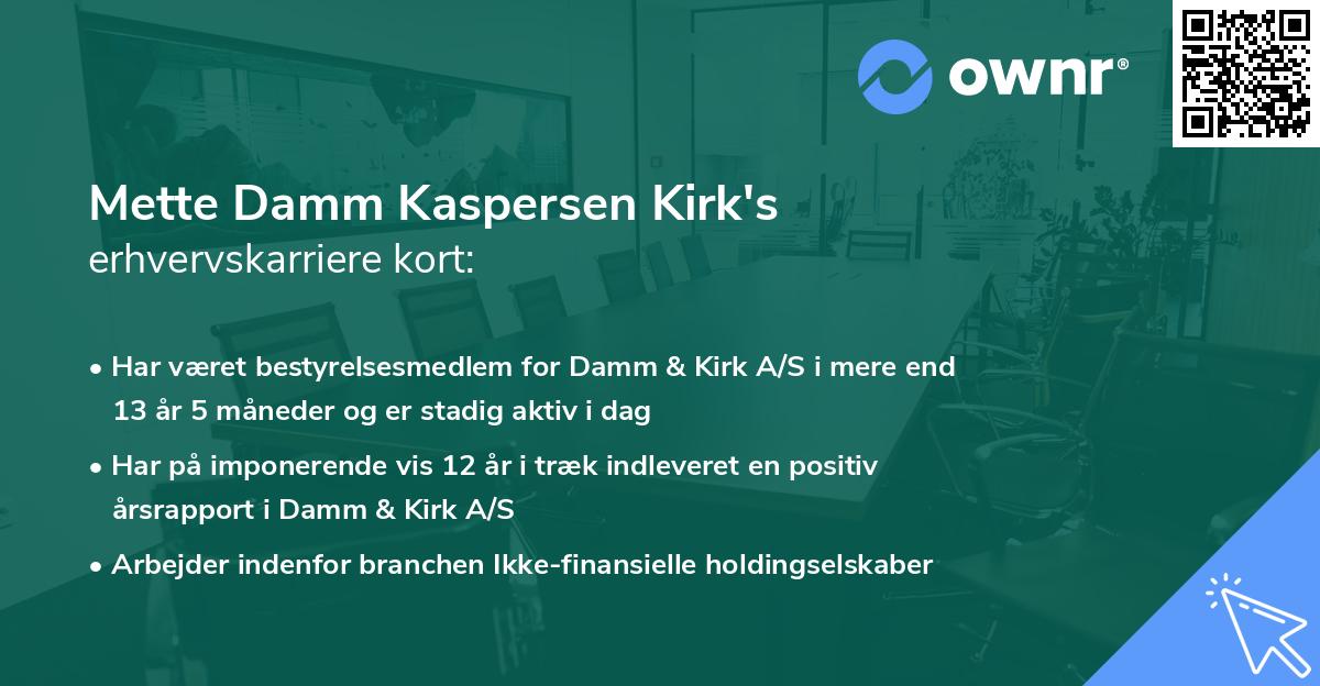 Mette Damm Kaspersen Kirk's erhvervskarriere kort