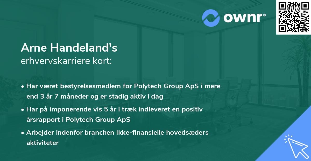 Arne Handeland's erhvervskarriere kort