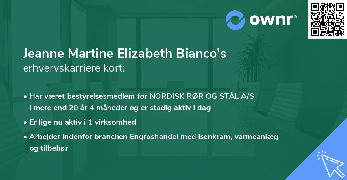 Jeanne Martine Elizabeth Bianco's erhvervskarriere kort