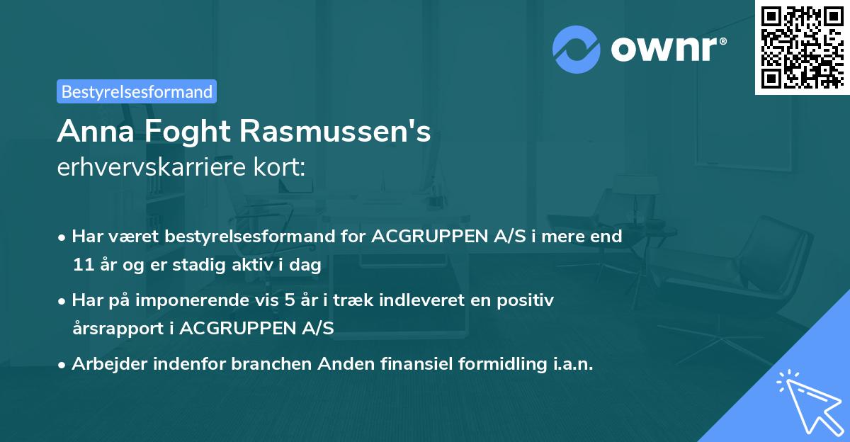 Anna Foght Rasmussen's erhvervskarriere kort
