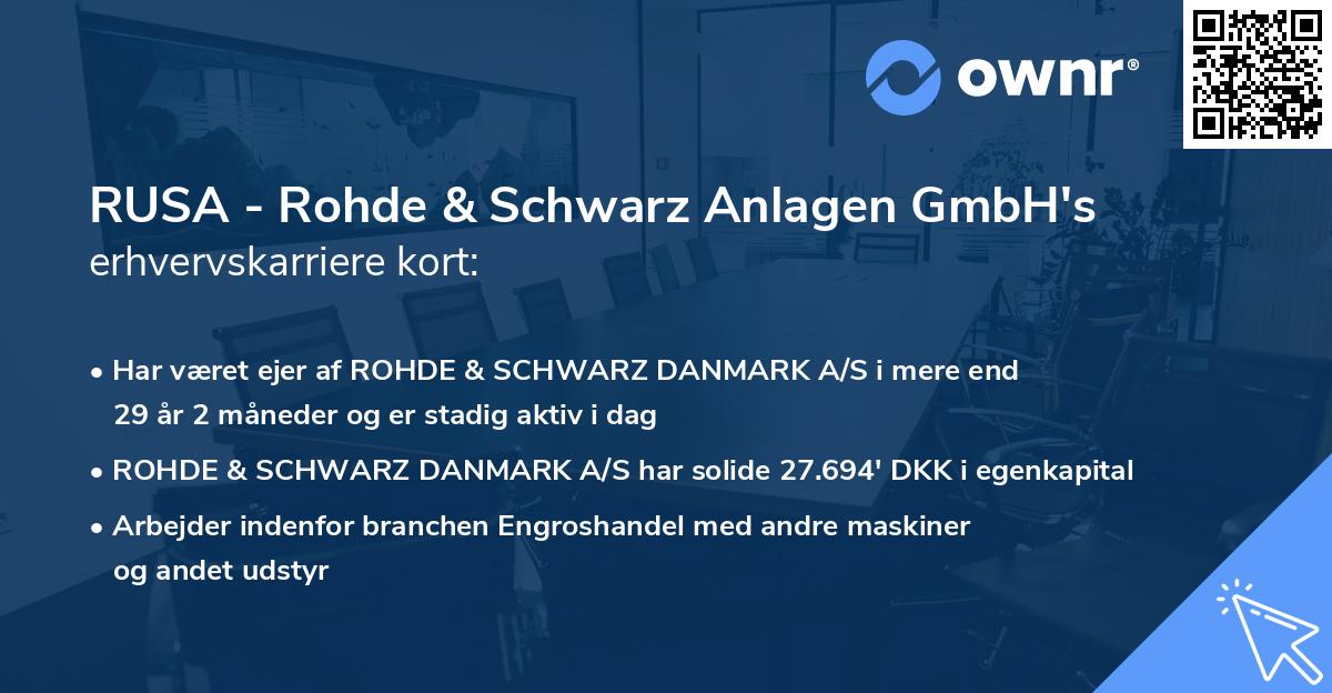RUSA - Rohde & Schwarz Anlagen GmbH's erhvervskarriere kort