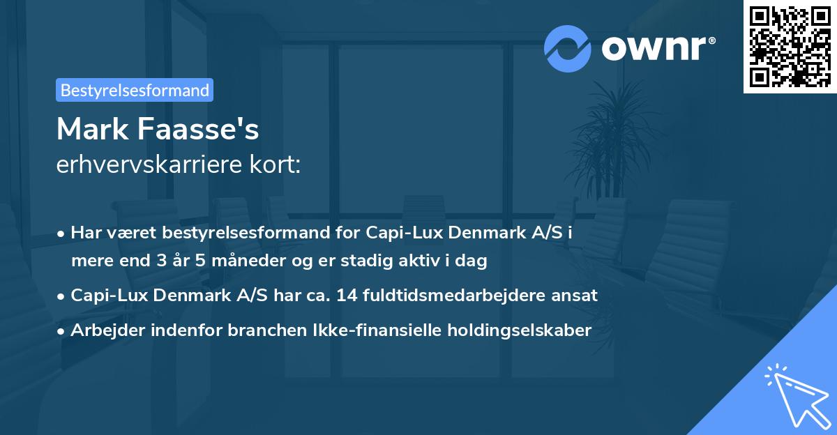 Mark Faasse's erhvervskarriere kort