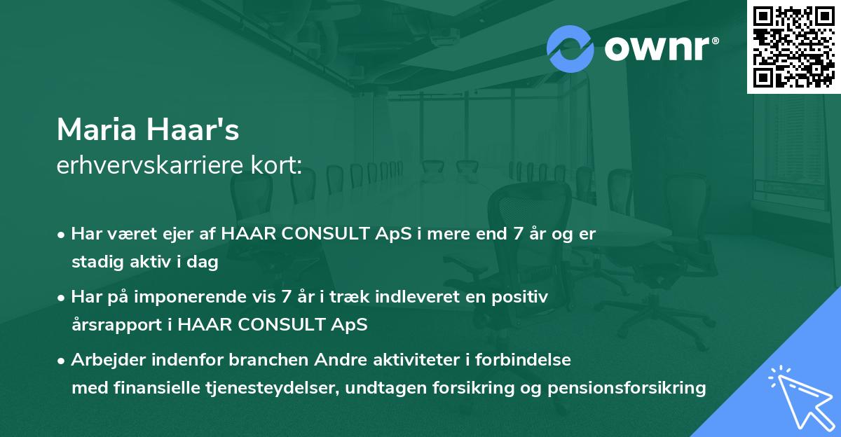 Maria Haar's erhvervskarriere kort