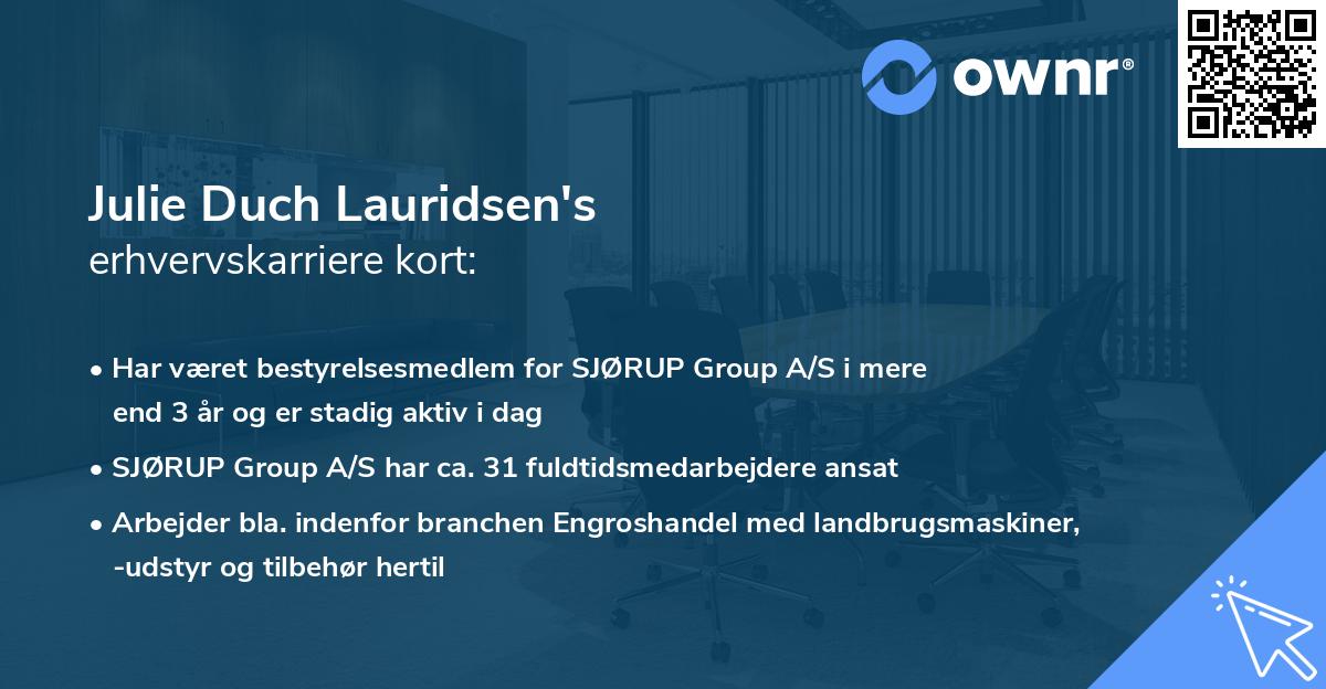 Julie Duch Lauridsen's erhvervskarriere kort
