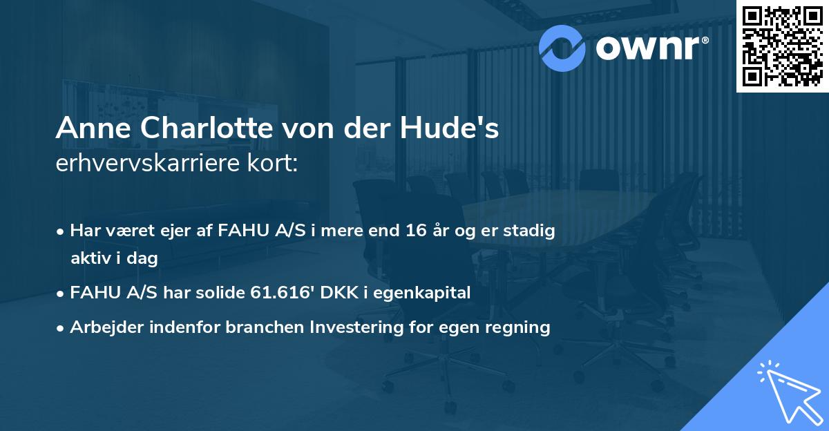 Anne Charlotte von der Hude's erhvervskarriere kort