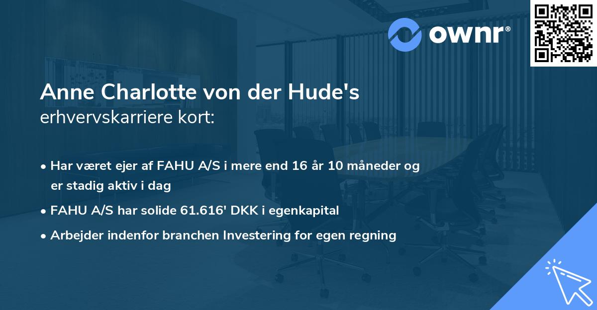 Anne Charlotte von der Hude's erhvervskarriere kort